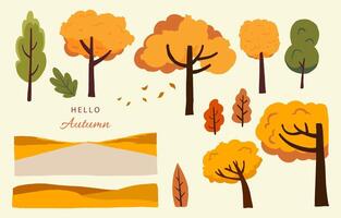 set of element object autumn season for landscape card design vector