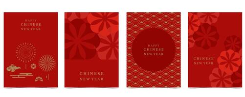 Happy Chinese New Year on red background with firework,lantern.Editable illustration for vertical A4 design vector