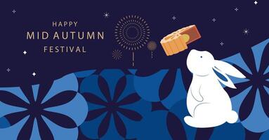 mid-autumn festival background with rabbit,mooncake . for horizontal design vector