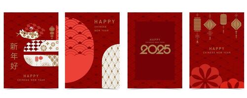Happy Chinese New Year on red background with snake,lantern vector