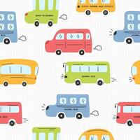 Seamless childish pattern with funny buses vector