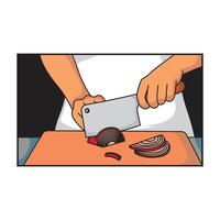slice the onion with a large knife vector