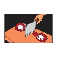 slice the meat bones with a large knife vector