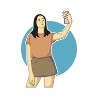 a woman is taking a selfie in front of a cellphone vector