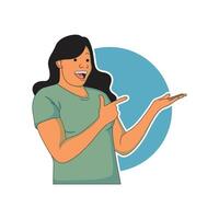 a woman is showing and displaying something vector