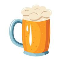 A glass of beer with foam on top. illustration in cartoon style vector