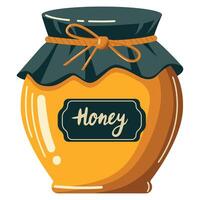 A jar of honey with a black label. The jar is yellow and has a black band around it vector