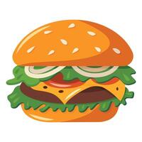 An appetizing hamburger with a fluffy bun, a juicy cutlet, cheese, onions and lettuce. . Illustration in cartoon style. vector