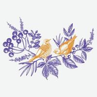 Silhouette Birds and Natural Elements sketch background vector