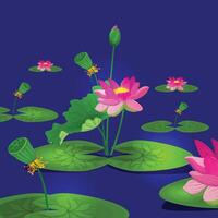 Red, pink Lotus flower with leaf, element Background vector