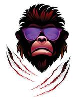 Gorilla face with Claw Mark print, poster styled face of a chimp ape. Background vector