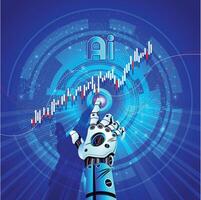 Abstract Ai Robotic Hand click button blue digital Finance market, growth element Background vector