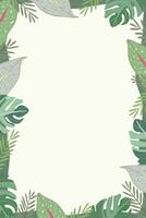 - Beautiful border or frame with many green leaves, Philodendron, Caladium bicolor, Fern. Natural. Copy space. vector