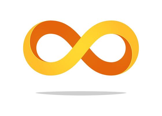 Golden infinity symbol isolated on white background.