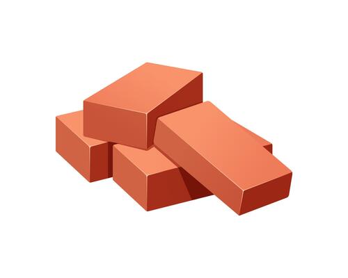 Red brick isolated on white background.