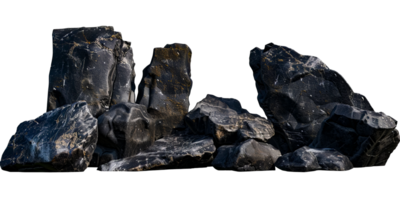 Large pile of natural slate rocks in various shapes and sizes, ideal for landscaping and construction projects cut out on transparent background png