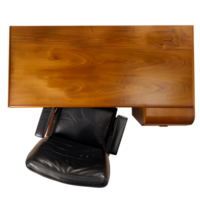 Top View of Executive Wooden Desk with Black Leather Office Chair cut out on transparent background png