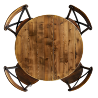 Rustic Round Wooden Table with Four Chairs - Top View, High-Resolution Furniture Image for Interior Design Projects, cut out transparent png