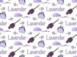 lavender sachets, branches, dried flowers, salt seamless pattern bright texture, background for wrapping paper, textile print, food, packaging. vector