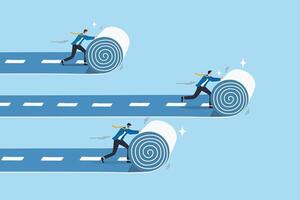 Career path development, effort or motivation to lead to success, business competition, efficiency or productivity, employee performance concept, businessman roll career road to create success path. vector