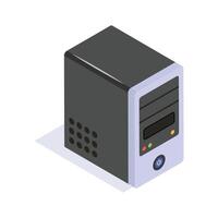 Isometric icon of a computer server representing data storage, networking, and computing power vector