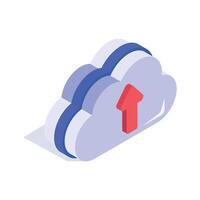 Upward arrow on cloud showing concept isometric icon of data uploading vector