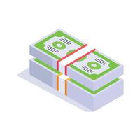 An isometric icon depicting a stack of cash, representing wealth or financial transactions vector