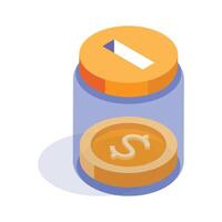 Isometric icon of a jar with a coin slot and a dollar coin vector
