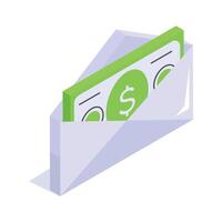 Envelope with dollar denoting financial mail concept isometric icon vector