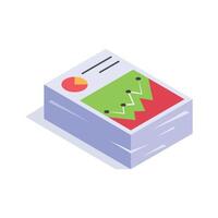 Isometric icon of a data report with charts and graphs for analysis vector