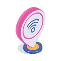 Isometric icon of a location pin with a WiFi symbol, indicating connectivity vector