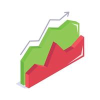 Mountain chart isometric icon, representing data trends, growth, and comparison in analysis vector