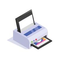 Isometric icon of a printer with paper being printed, symbolizing document production. vector