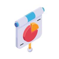 Pie chart on board denoting isometric icon of presentation Board vector