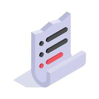 Isometric icon of a checklist document, symbolizing tasks, organization, and planning vector
