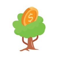 Icon depicting a tree with a coin, symbolizing wealth growth and investment. vector
