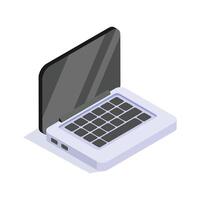 A modern laptop isometric icon with an open screen and visible keyboard vector