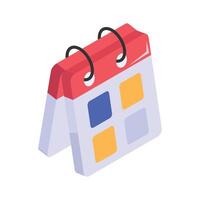 premium isometric icon of calendar depicting dates, schedules, planning, organization, events, and time management. vector