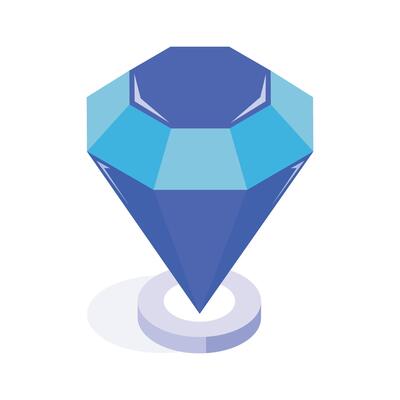 Isometric icon depicting a faceted blue gemstone, symbolizing value, luxury, and elegance.