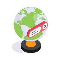 An isometric icon of global search, denoting worldwide information discovery and internet navigation. vector
