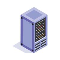 Isometric icon of a server rack with colorful indicators, used for data storage vector