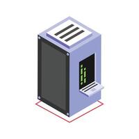 Isometric icon of a server rack with colorful indicators, used for data storage vector