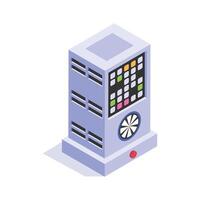 Isometric icon of a server rack with colorful indicators, used for data storage vector