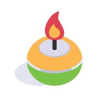 Colorful decorative candle icon with flame, symbolizing warmth, light, and festive ambiance vector