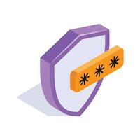 An isometric icon of password protection, cybersecurity, data security, and secure access management vector