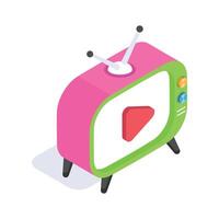 Isometric icon of a retro TV with a play button for media vector
