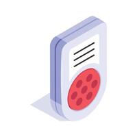 Isometric icon of a voice recorder, featuring a microphone and sound waves vector