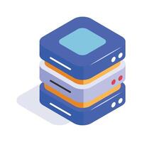 Isometric icon of stacked server units, concept icon of data storage and networking vector