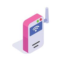 An amazing isometric icon of a wireless internet device with a visible antenna vector