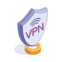 Icon representing VPN protection with a shield and wifi signal vector
